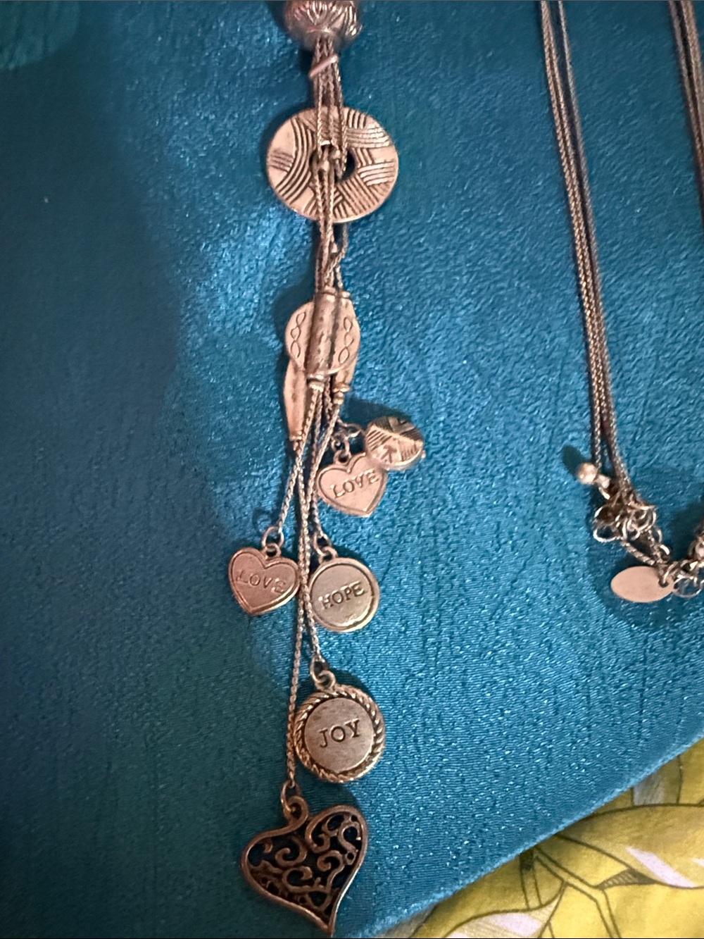 Silver-Tone Inspirational Heart Charm Necklace - Joy, Hope, Love